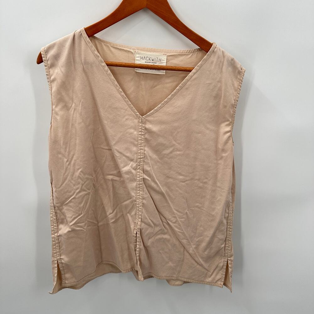 HACKWITH DESIGN V Neck Cream Blouse with Side Slits // S